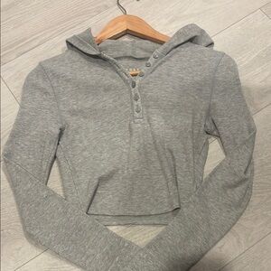 Aeropostale Gray Polo Collar Cropped Sweatshirt